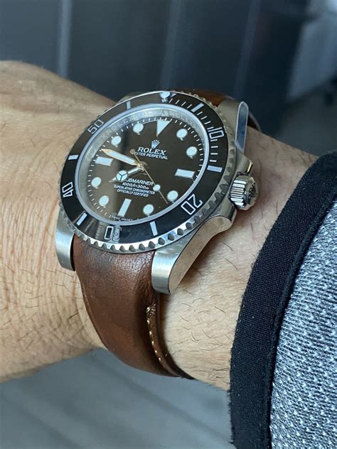 rolex sub leather strap|best leather strap for rolex.